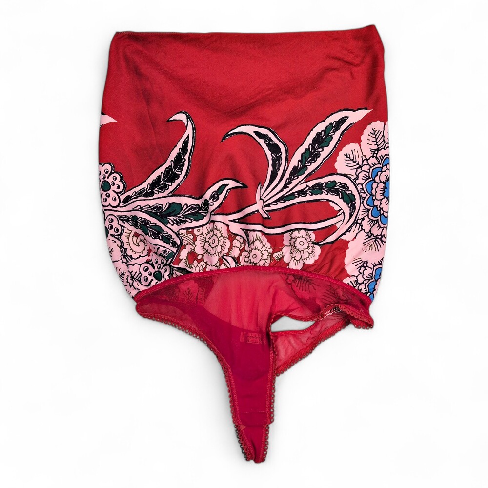 Free People Red Floral Print Bodysuit